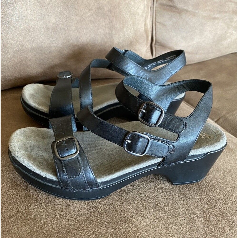 Dansko Sacha Black Leather Adjustable Straps Comfort Sandal Women EU 39 US 8.5/9 - Picture 3 of 10